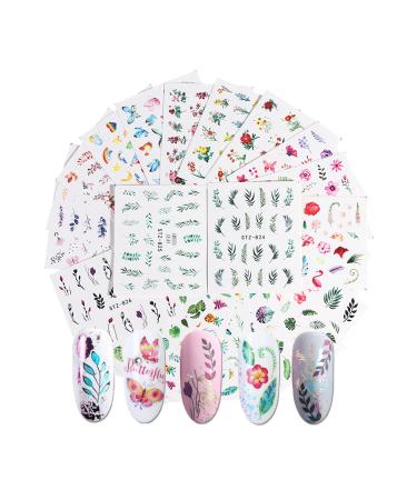 Nail Art Stickers 29 Sheets Nail Stickers Self Adhesive Nail Decals Water Transfer Nail Sticker-Summer Nail Decals Flamingo Leaves Cactus Decals for Women Girls Manicure DIY and as Kids Craft Art