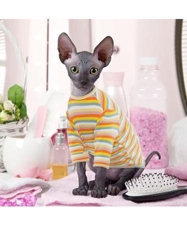 Hairless Cat Summer T-Shirts | Breathable Cotton Stripes Vest for Sphynx Cornish Rex & Devon Rex | Soft Skin-Friendly Pet Clothing XS (2.2-3.3lb) - Yellow - Buy Online on GoSupps.com