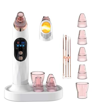 Blackhead Remover Pore Vacuum with Hot Compress- 2023 Upgraded Electric Face Cleaner Pore Extractor Pimple Extractor Acne White Heads Removal Tool with 5 Suction Head LCD Screen and Base Pink