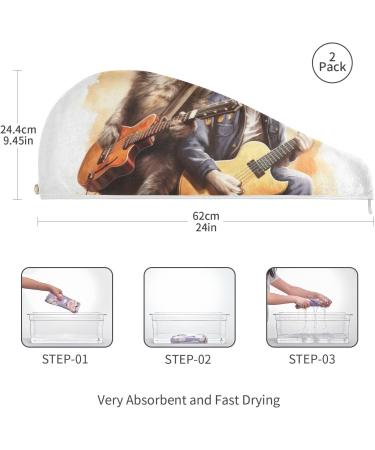 Raccoon Guitar Hair Towel 2 Pack | Super Absorbent Quick Dry Turbans for Women & Girls - Buy Online on GoSupps.com