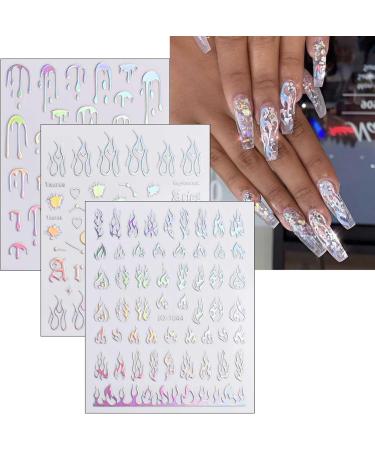 Aurora Holographic Nail Stickers 16 Sheets Self-Adhesive Nail Decal Glitter Stars Heart Nail Art Decoration Design Supplies - Buy Online on GoSupps.com