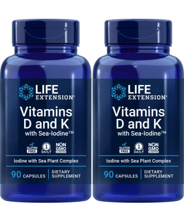 Life Extension Vitamins D and K with Sea-Iodine 90 Caps (Pack of 2)