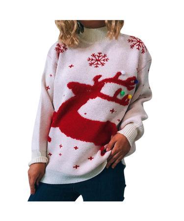 Genetic women Christmas snowflake reindeer knitting sweater long-sleeved circular neckline Herz animal print sweater knitwaren sweater & cardigans for women sweater oversize women beige-n xl