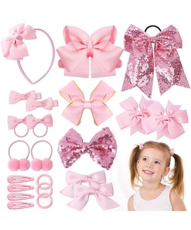 24PCS Girls Hair Accessories Set Pink Bows Hair Ties Baby Hair Cips for Girls Kids Barrettes Hairpins Bow Hair Accessories for Girls Teens Toddlers