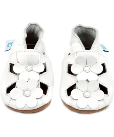Dotty Fish Soft Leather Baby Shoes | Toddler Sandals | Non-slip Suede Soles | White Flowers | 0-6 Months to 3-4 Years - Buy Online on GoSupps.com