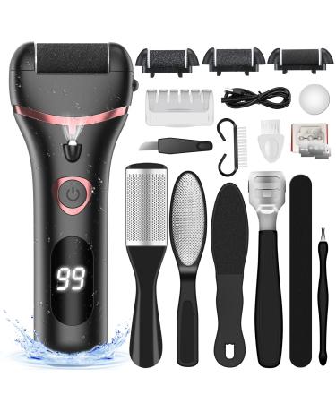 Pedicure Kit Professional Foot Rasp,Electric Callus Remover for Feet Rechargeable,Foot Care Pedicure Tools with 3 Roller Heads,Foot Scraper Pedicure Set for Dead Skin,Cracked,Hard Heel Ideal Gift Black