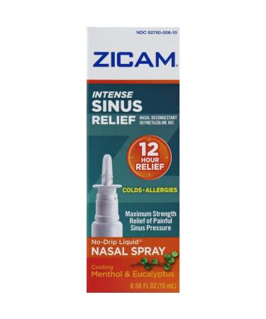 Zicam Intense Sinus Relief Nasal Spray Transparent Cooling Menthol and Eucalyptus 0.5 Fl Oz 0.50 Fl Oz (Pack of 1)
