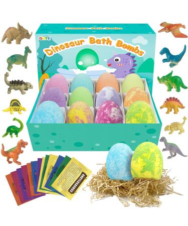 Gute Bath Bombs for Kids with Toys Inside 12 Pack Large Dinosaur Egg Bath Bombs Set Kids Safe Organic Bath Bombs Gift Set for Boys Girls Women Relaxing Fizzy Bath Bombs Kit 12 PCS