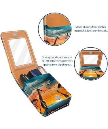 Travel Lipstick Organizer Case | Portable Makeup Bag with Mirror | Africa Sunset Giraffes Design | Shop Now - Buy Online on GoSupps.com