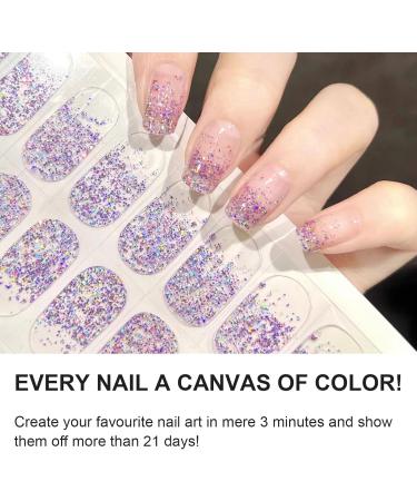 Semi Cured Gel Nail Strips 22 Stickers Semi Cured Gel Nail Wraps Purple Glitter Gel Nail Stickers Nail Strips Easy Apply & Remove for Salon-Quality Manicure UV/LED Lamp Required - Buy Online on GoSupps.com