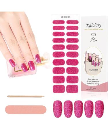 Kalolary 20PCS Nail Adhesive Wrap Nail Gel Polish Strips Full Wraps Nail Polish Stickers Cured Gel Nail Strips Self-Adhesive Gel Nail Wrap Stickers Decals(UV/LED Lamp Required) (Glitter Pink)