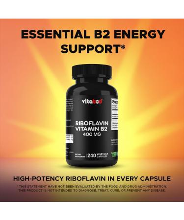 Vitabod Vitamin B2 (Riboflavin) 400 mg 240 Vegetarian Capsules - Support Cellular Energy and Red Blood Cell Production - Buy Online on GoSupps.com