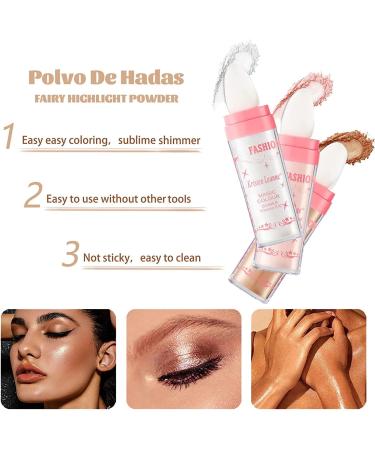 3 Colors Fairy Shimmer Highlighter Powder Set - Body Glitter & Face Highlighter Patting Powder for Sparkling High Gloss Look on Face, Body & Hair - Buy Online on GoSupps.com