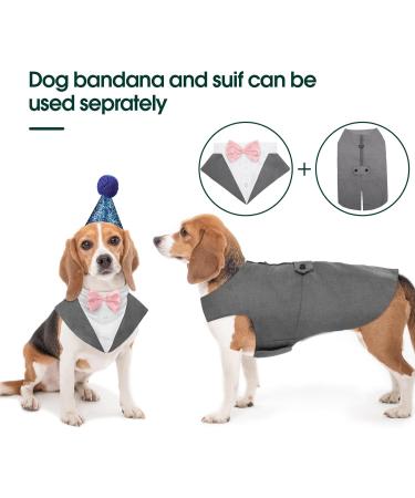 Kuoser Dog Smoking Suit & Bandana Set | Formal Pet Clothes for Dogs | Wedding Halloween & Birthday Party Costume in Gray (S-XXL) - Buy Online on GoSupps.com