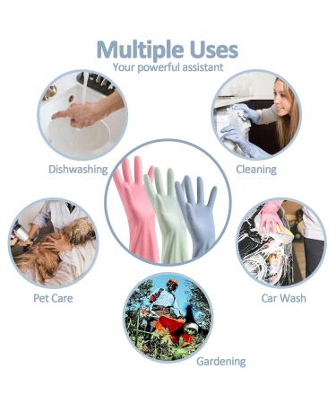 Xiacibdus Latex-Free Rubber Household Gloves - Long Cotton Lined 3 Pairs for Dishwashing & Cleaning (Medium Size) - Buy Online on GoSupps.com