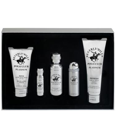 Beverly Hills Polo Club Platinum 5 Piece Cologne Gift Set for Men 3.4oz Eau de Toilette