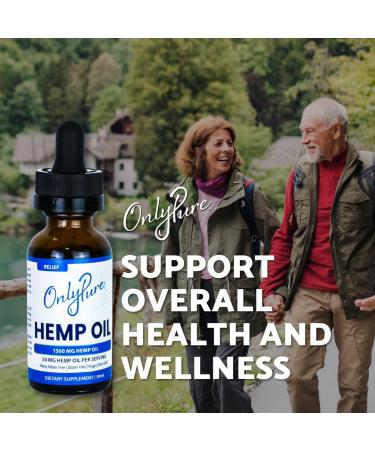 OnlyPure Relief Hemp Oil Extract Drops 1500 mg Supports Daily Overall Health Wellness Sleep & Relaxation All Natural with MCT Oil Non-GMO & Vegan 30 mL (30 Servings) - Buy Online on GoSupps.com