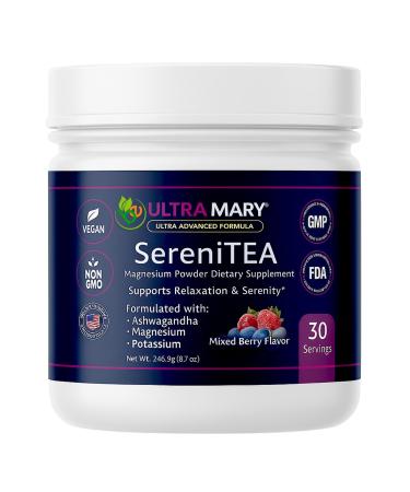 Magnesium Potassium + Ashwagandha Powder Mixed Berries Flavor,Dietary Supplement Drink Mix Chamomile,Lavender,Passionflower & Herbal Blend,Relaxation & Calm Support Formula,Vegan 30 Servings, Sereni