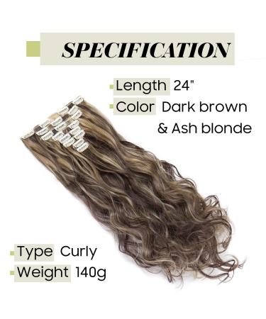 Buy S-noilite Clip-In Hair Extensions - 8PC Partial Set 18 Clips 60cm Dark Brown & Ash Blonde - Natural Look for Effortless Style - Buy Online on GoSupps.com