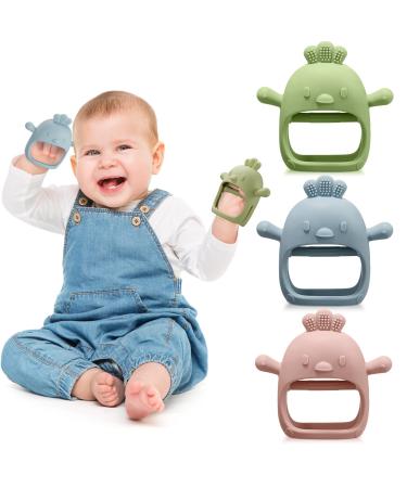 3 Packs Baby Teething Toy Silicone Teething Toys for Babies 0-12 Months Baby Pacifier Baby Teether Chew Toys Anti Dropping Wrist Hand Teethers Mitten for Sucking Needs (Blue Green Flesh Pink)