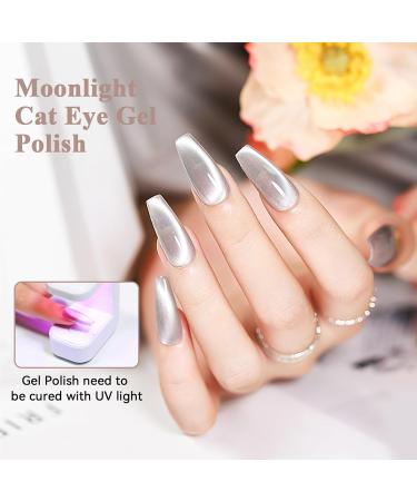 MIZHSE Moonlight Cat Eye Gel Polish 10ml - Magnetic Shimmer Crystal Gel Silver Blue Aurora Manicure Set for DIY Nail Art - Best for Home Salon - Buy Online on GoSupps.com