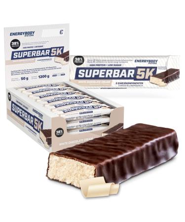 Energybody superbar 5k protein bar White Chocolate Cream 24x 50g/High Protein Bitch 38% protein - 1.4g sugar/protein bar sugar arm for low carb nutrition/protein bars white chocolate cream 24 pieces (1 Pack)