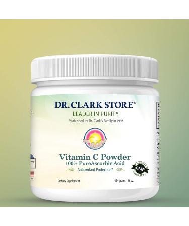 Dr. Clark Vitamin C Powder | 454gm | 16oz - Ascorbic Acid Immune Support Supplement | Gluten Free | Antioxidant for Brain Function & Tissue Repair - Buy Online on GoSupps.com
