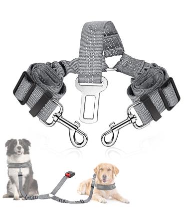 Slowton stroke belt dog car 2 in 1 tangled -free durable elastic dog belt for the car adjustable reflective seat belt dogs for car on trips & go out 2 medium in 1 gray