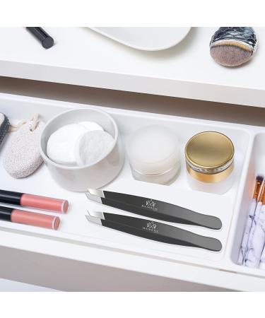 Slant Tweezers Set for Women and Men - Stainless Steel Precision Pluckers for Ingrown Hair, Splinters, Ticks, and Brow, Chin, Facial Hair Removal by Majestic Bombay - Black - Buy Online on GoSupps.com