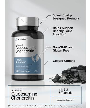 Glucosamine Chondroitin with MSM & Turmeric | 180 Coated Caplets | Non-GMO & Gluten Free | Horbaach - Buy Online on GoSupps.com