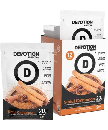 Devotion Nutrition Protein Powder Blend | Gluten Free, Keto Friendly, No Added Sugars | 1g MCT | 20g Whey & Micellar Protein | 12 Count Packets (Sinful Cinnamon)
