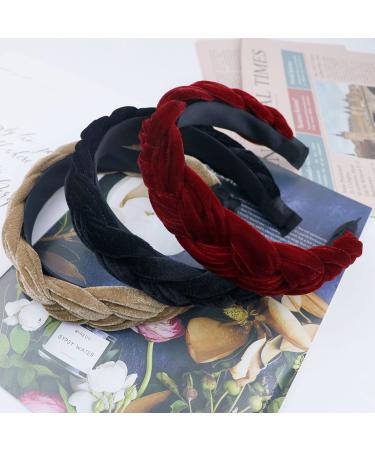 BOYIVI Velvet Braided Headbands 3-Piece Set for Women - Dark Color Wide Hairband for Sport and Yoga - Buy Online on GoSupps.com
