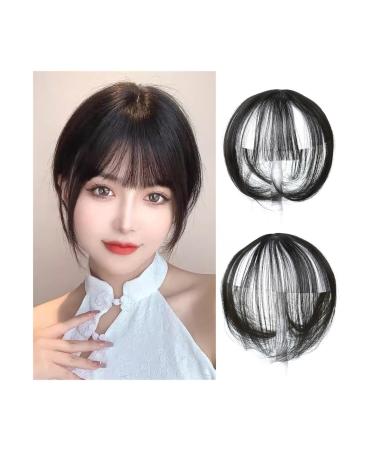 Bangs Hair Clip In 3D Air Bangs Natural Looking Hair Bangs For Women Girls Two Piece Clip On Fringe Hair Extensions Part Wig Hair Extensions(Natural black) 8inches Natural black
