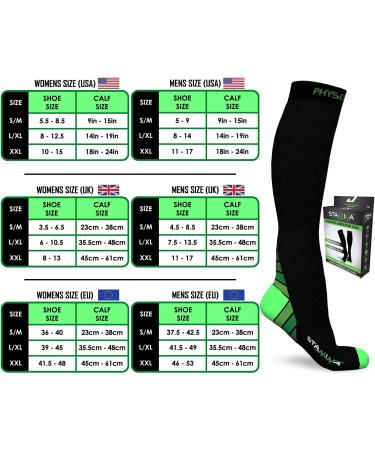 Physix Gear Compression Socks (20-30 mmHg) for Men & Women - XXL Black/Green - Ideal for Running, Nurses, Shin Splints, Flight Travel, Maternity - Boost Stamina and Recovery - Buy Online on GoSupps.com