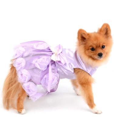Luxury Paidful Pet Dress for Small Dogs & Cats - Summer Wedding Tutu Dress with Rose Lace & Bowknot - Perfect for Birthdays & Parties - Chihuahua Clothing in Purple XS - Buy Online on GoSupps.com