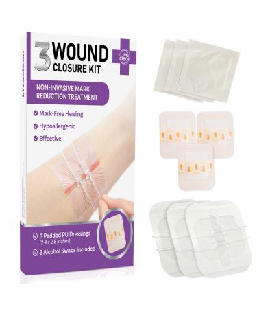(3 CT) 2.3 X 2.3 Wound Closure Strips - Laceration Closure Kit - Zip Stitch Wound Closure Kit Device Zip Tie Skin Closure Butterfly Adhesive Steri Strips Wound Closure Glue Bandages Sutures 2.3 x 2.3 IN 2.3 X 2.3 in (3 Ct)