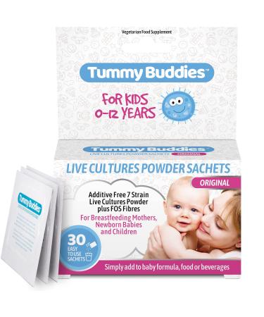 Tummy Buddies Probiotic Powder for Babies Children and Mums - 7 Strain Pro Bio Culture Complex with Prebiotics (FOS) - Friendly Bacteria for Infants and Kids - 30 Sachets 30 Count (Pack of 1)
