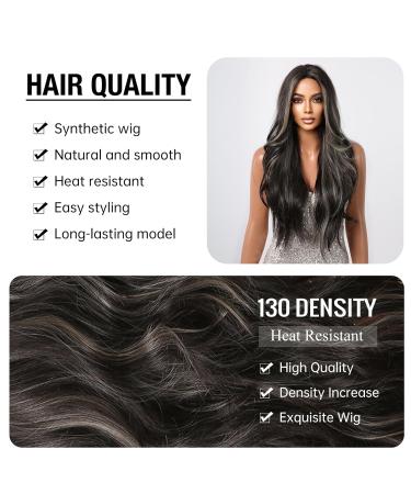 28 Inch Long Black Wigs for Women | Wavy Curly Synthetic Wig with Blonde Highlights - Perfect for Daily and Party Use - Buy Online on GoSupps.com