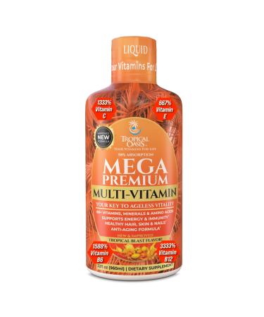 Mega Premium Liquid Multivitamin | Natural Immune Support Vitamin w/ 1333% Vitamin C 200% D3 Zinc + 20 Vitamins 70 Minerals & 21 Amino Acids | Sugar Free | Orange Flavor | 98% Absorption | 32 Serv 32 Fl Oz (Pack of 1)