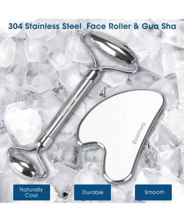 Stainless Steel Face Roller & Gua Sha Tool | Anti-Aging Skin Care for Puffiness & Wrinkles - Buy Online on GoSupps.com