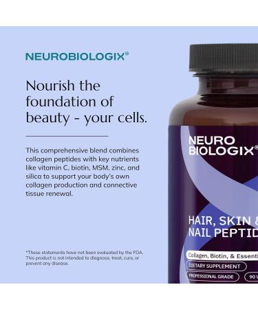 Neurobiologix Hair Skin & Nail Peptides Biotin & Collagen Peptide Supplement for Hair Skin Nail Support Amino Acid & Peptide Complex for Daily Beauty Wellness Gluten Free Vegetarian 90 Capsules - Buy Online on GoSupps.com