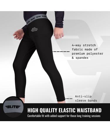 Elite Sports Kids MMA BJJ Athletic Spats Leggings Tights | Jiu Jitsu Compression Base Layer Pants - Black Medium - Buy Online on GoSupps.com