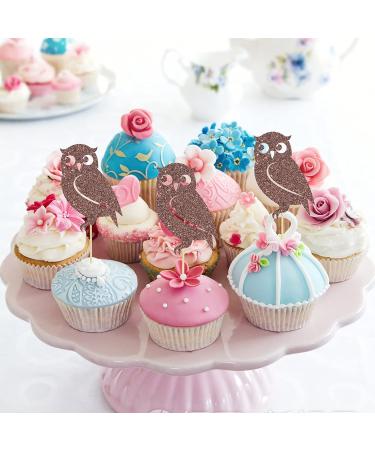 Set of 24 Glitter Owl Cupcake Toppers Animal Themed Baby Shower Dessert Decor Baby Birthday Party Decorations Supplies - Brown - Buy Online on GoSupps.com