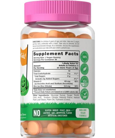 Kids' Vitamin C and Zinc Gummies | 36 Count | Vegan Non-GMO Gluten Free | Lil' Sprouts - Buy Online on GoSupps.com