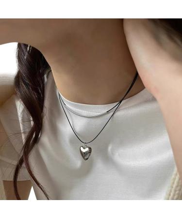 Shop Oralgos Fashionable Heart Pendant Necklace - Double-Layer Leather Cord Adjustable Women's Accessory - Buy Online on GoSupps.com