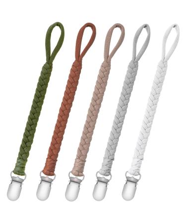 Pacifier Clip for Boys and Girls Binky Holder Pacifier Holder Leash Smoother Clip 100% Handmade Braided Fits All Pacifiers -Modern Unisex Baby Birthdays Gift(5 Pack) 5 Packs