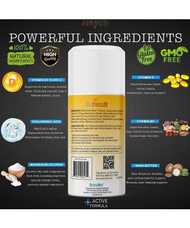 AnuMed Vitamin D3 10,000 IU Cream with Magnesium & Hyaluronic Acid for Skin, Bones & Joints - Moisturizing Dry Skin Lotion with Vitamin E - 3oz - Buy Online on GoSupps.com