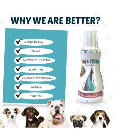 Petdentist Natural Mint GUM & FRESH Dental Water Additive Mouthwash- Oral Dental Care for Dogs & Cats Easy Plaque Off Teeth Cleaning Fresh Breath and Gum Health 500ml Bottle with Measure cap - Buy Online on GoSupps.com