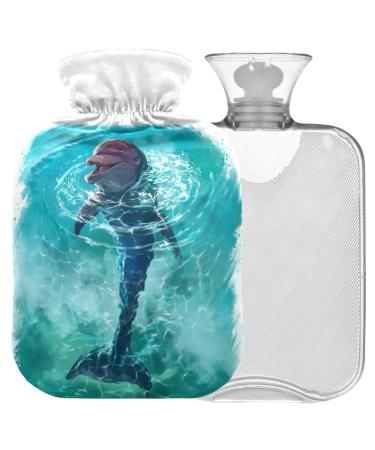 Naanle watercolor heat bottle with dolphin with reference transparent hot water bottle hot water bottle for bed hand feet warmer pain relief heat and cold therapy large 2 L