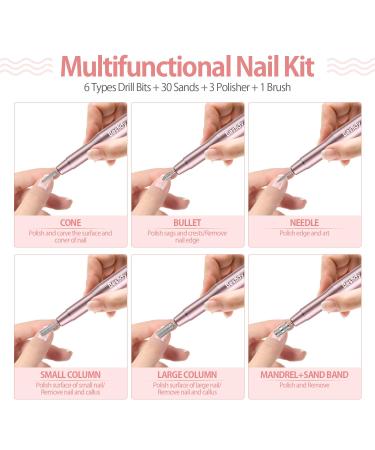 Bestidy Electric Nail Drill Kit - USB Manicure Pen Sander Polisher with 6 Changeable Drills and Sand Bands for Nail Care - Acrylic Nail Tools (A-Pink) - Buy Online on GoSupps.com